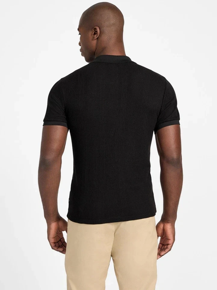 GUESS Men's Short Sleeve Joshua Soft Knit Regular Fit Shirt, Jet Black Medium - Image 4 of 4