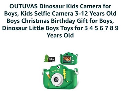 Kids Camera, Dinosaur Toddler Digital Camera for Ages 3-12 Boys Girls Childre...