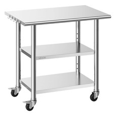 Stainless Steel Work Table, 24X36 Inch Food Prep Table with 2 Shelves and Wheels