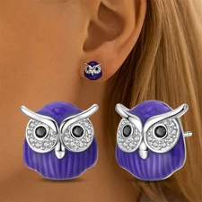 KUNSIR 925 Sterling Silver Cute Owl Shape Stud Earrings For Women Jewelry Gifts