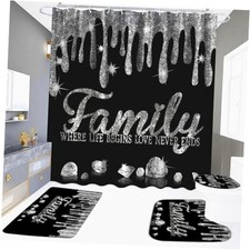 Glitter Diamond Shower Curtain Bathroom Sets, Famliy Black and White Family