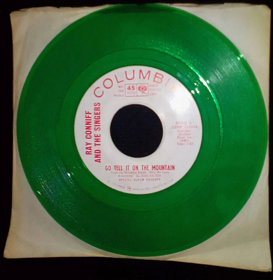 HTF Ray Conniff The Real Meaning Of Christmas Columbia Records 45 GREEN VINYL  - Image 2 of 2