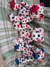 Ty Beanie Buddy White the Bear with Blue and Red Stars Plush