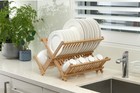 Bamboo Dish Drying Rack Folding Collapsible Wood Holder Drainer Tray Sink 