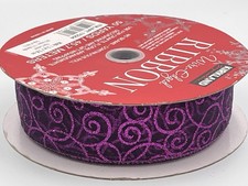 Kirkland Wire Edged Ribbon Purple Glitter Swirl 1.5" Costco Approx 20 YARDS