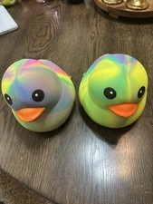 Squeezy Duck, Tie-Dye, Lot Of 2, Yellow/Green, Jumbo Squishy