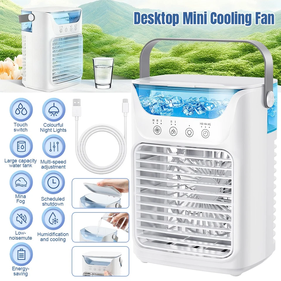 Humidifier Portable Air Cooler Fan LED Mini AC Air Conditioner Personal Cooling - image 3 of 4