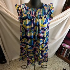 Umgee NWT Womens Small Ruffled Sleeveless Tank Dress Abstract Multicolored Flora