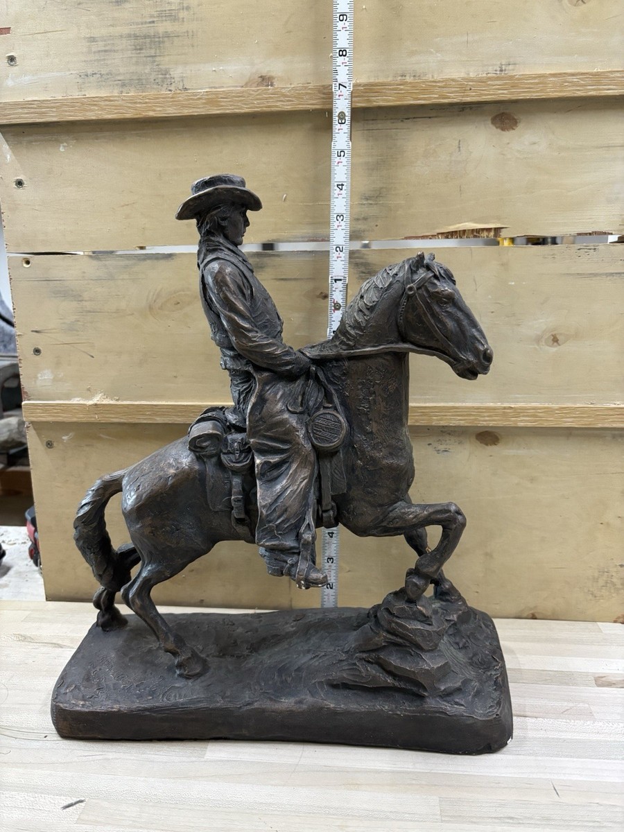 Austin Products HORSE & COWBOY chalk bronze Western Statue 