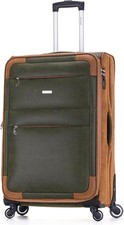 4 Wheel Spinner Suede Leather Suitcase Expandable Lightweight Carry On Luggage