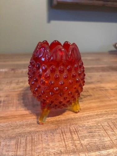 VINTAGE FENTON HOBNAIL AMBERINA RED FOOTED EGG ROSE BOWL VASE