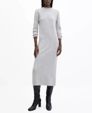 MNG Mango Gray Sweater Midi Maxi Knitted Perkins Dress Wool Long Sleeve  Small