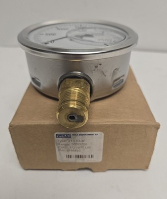 WIKA PRESSURE GAUGE 9766893. TYPE 213.53, 4'', 3000psi, 1/2'' NPT LM.