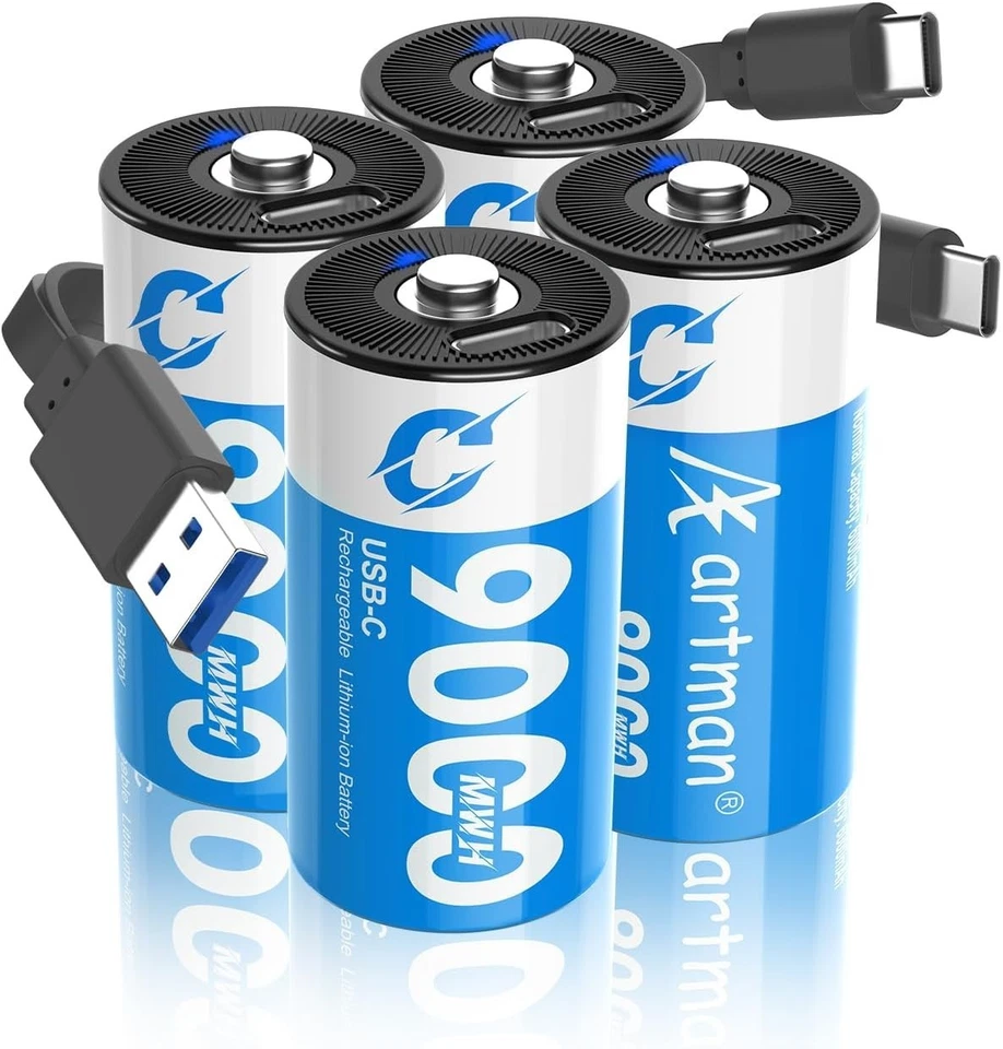 Rechargeable Lithium C Batteries 4 Pack 1.5V Cell 2 in 1 USB-C Charging - Image 4 of 4