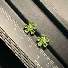 Natural Peridot Gemstone Flower Stud Earrings 925 Sterling Silver Gift