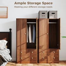 Wood Wardrobe Armoire with Hanging Rod and Shelves