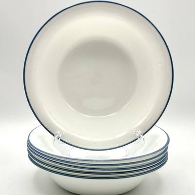 6 Corelle By Corning Bowls White With Periwinkle Edge 7  Diameter