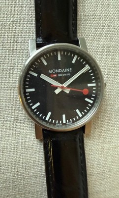 Mondaine Retro Black Dial Black Leather Men's Watch, 30mm