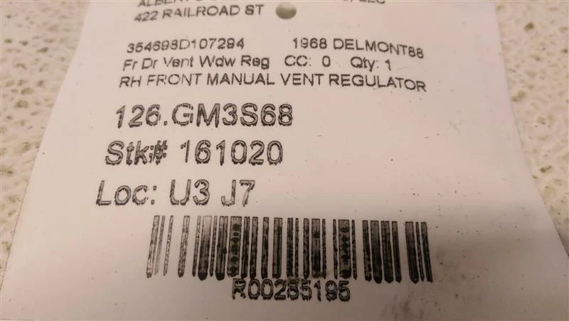Regulador de ventana de ventilación manual delantero derecho pasajero para Oldsmobile Delmont 8 1968 Foto 3 de 4