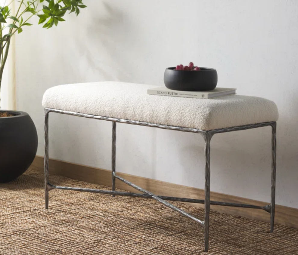 Restoration Hardware Thaddeus STYLE Iron & Fabric Bench Ottoman