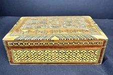 Vtg. Wood Inlay Micro Mosaic Mother of Pearl Box 6.5"x4.25 Great Condition!