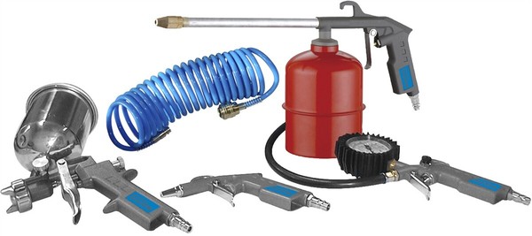 GÜDe Druckluft-Set Metall 5-Teilig Farbspritzpistole Ausblaspistole ReifenfüLler-image