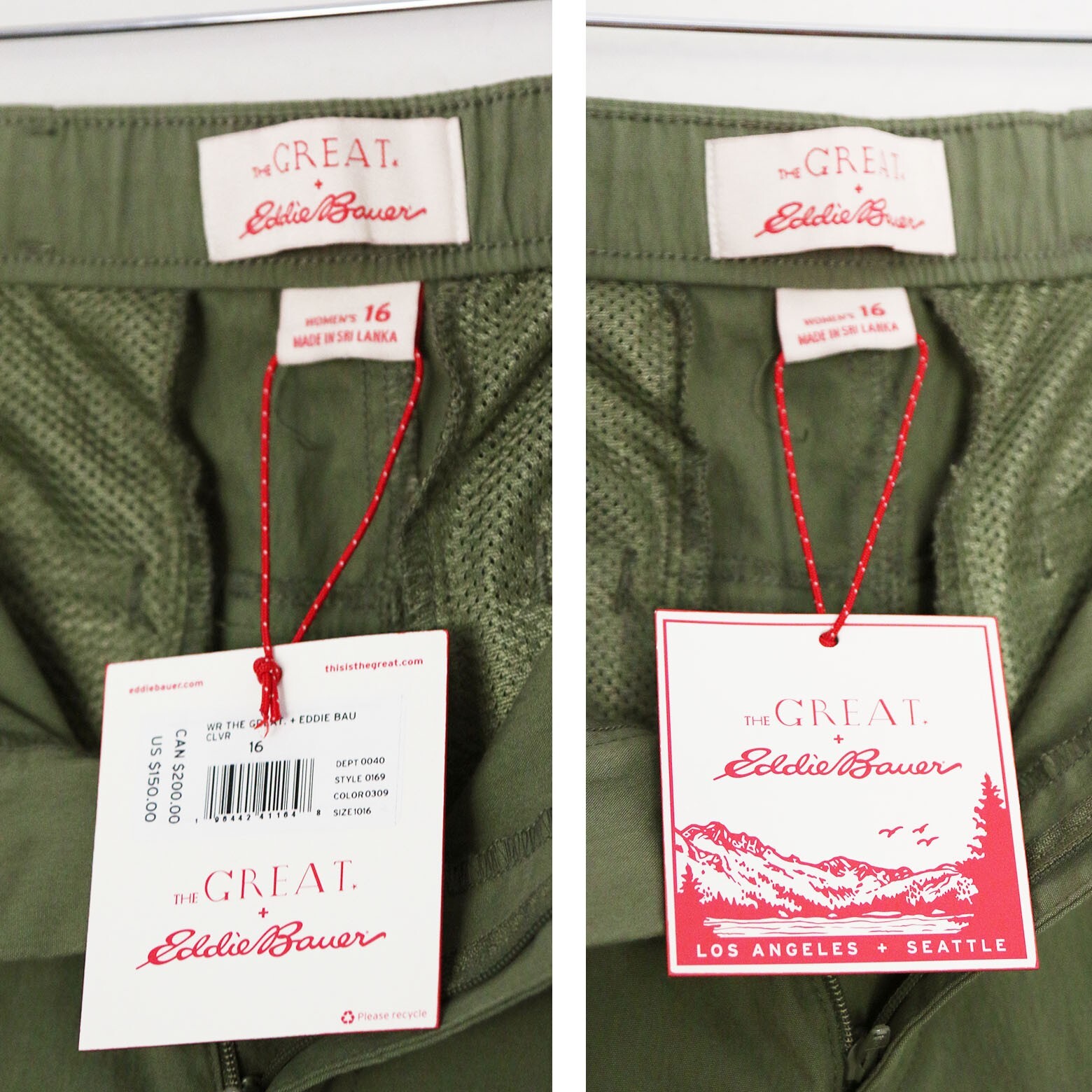 NEW The Great. + Eddie Bauer The Canvas Hiking Cargo Pants 16 Olive Green $150 image 5