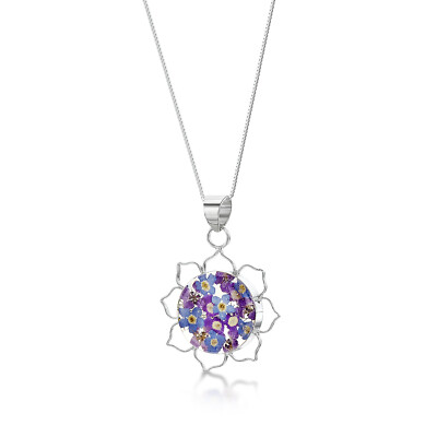 Kreischendes Veilchen - lila Dunst Silber Lotus Blume Anhänger Halskette in Box