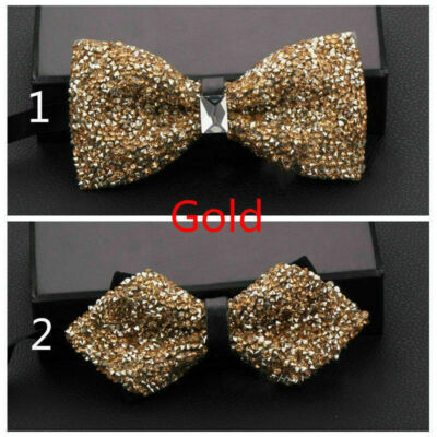Herren Kristall Fliege Schleifenknopf Bling Glitzer Groom Hochzeit Party Präsent