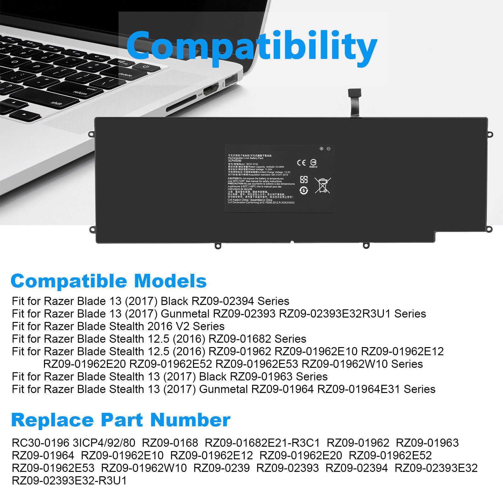 RC30-0196 battery For Razer Blade Stealth RZ09-01962E52 RZ09