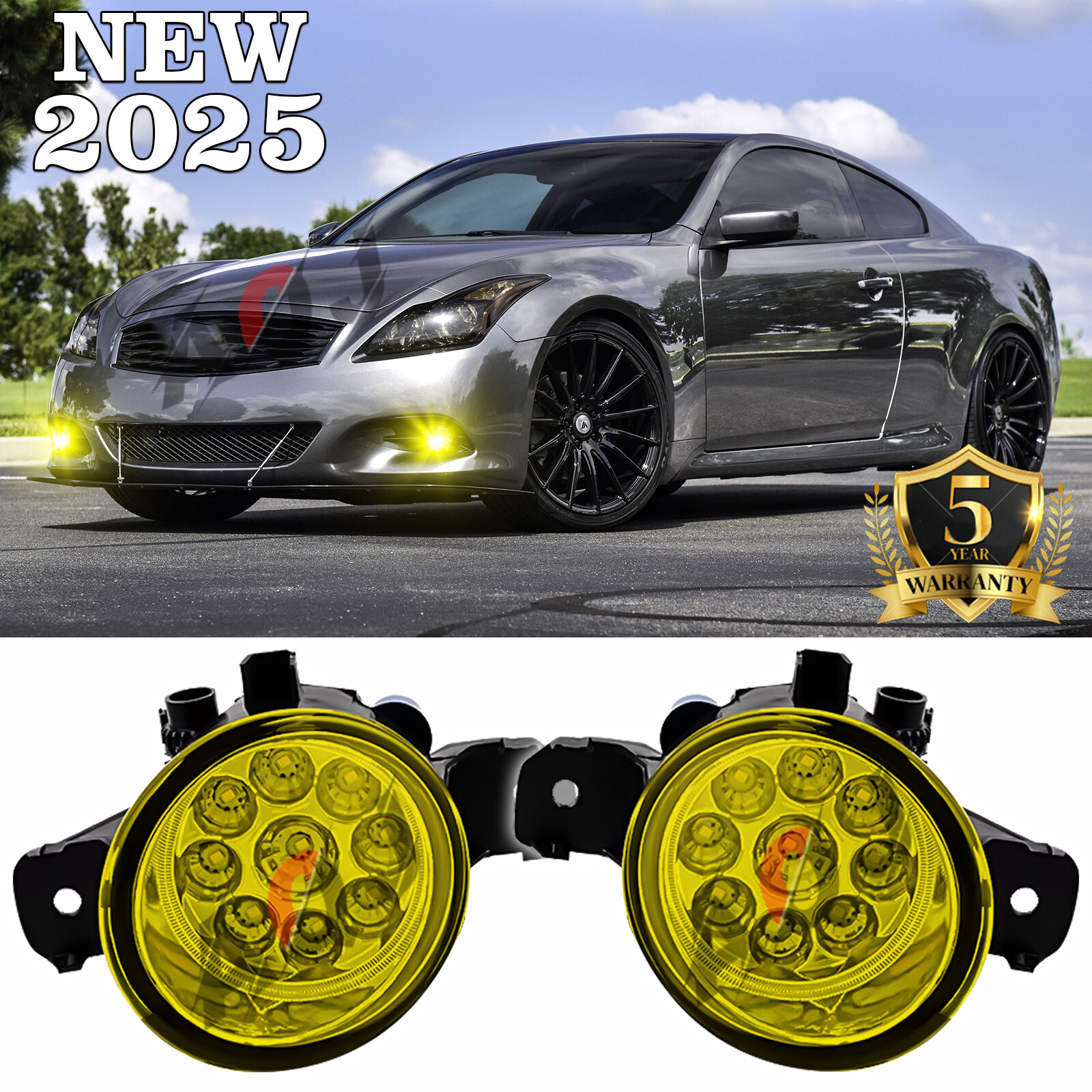 2x Yellow LED Fog Lights for Infiniti Q60 2014-2015 Driver Side US