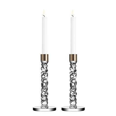 Orrefors Carat Brass Candlestick Pair by Lena Bergström