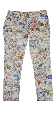 J Jill Denim Authentic Fit Slim Ankle Jeans Size 4 Cream Vibrant Floral