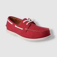 Club Room Men Red Elliot Moc-Toe Lace-up Casual Boat Shoe Size 10.5 M