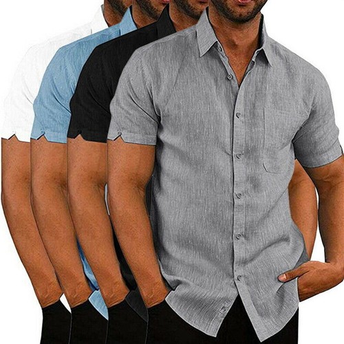 Mens Short Sleeve Shirts Formal Casual 