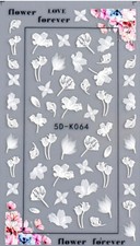 5D Nagelsticker wei&szlig;e Blumen, Bl&uuml;ten. T&auml;uschend echt  (5D-K0064) selbstklebend