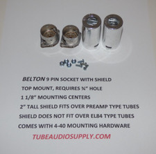 BELTON 9 PIN tube socket with shield, top mount, w/hardware SET OF 2