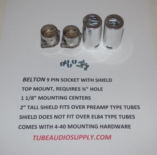 BELTON 9 PIN tube socket with shield,  top mount, w/hardware  SET OF 2