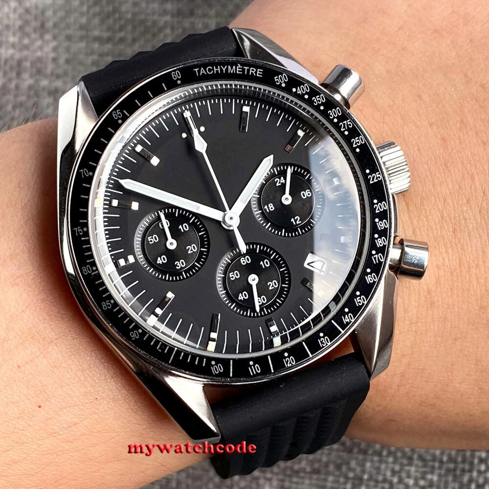 Relógio masculino de quartzo cronógrafo completo sólido mostrador preto branco estéril Bliger 40 mm - Imagem 2 de 4
