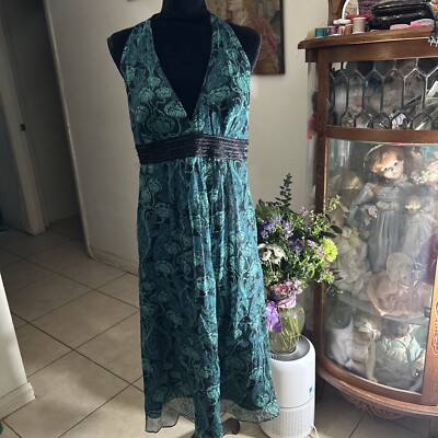 Laundry by Shelli Segal~Halter~Beaded~Cocktail Dress Black~Teal-sz10~NWT $370
