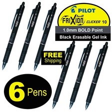 Pilot 11384 FriXion Clicker 10 Bold Point Erasable Black Gel Ink Pens, Pack of 6