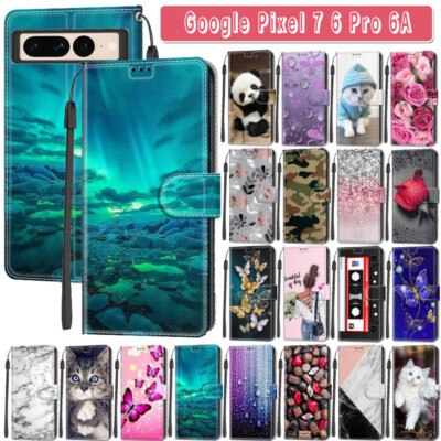 Hülle für Google Pixel 7 6 Pro 6A Muster PU Leder Brieftasche Ständer Handy Cover