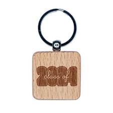 Class of 2024 Bold Year Graduate Graduation School Engraved Wood Square Keychain