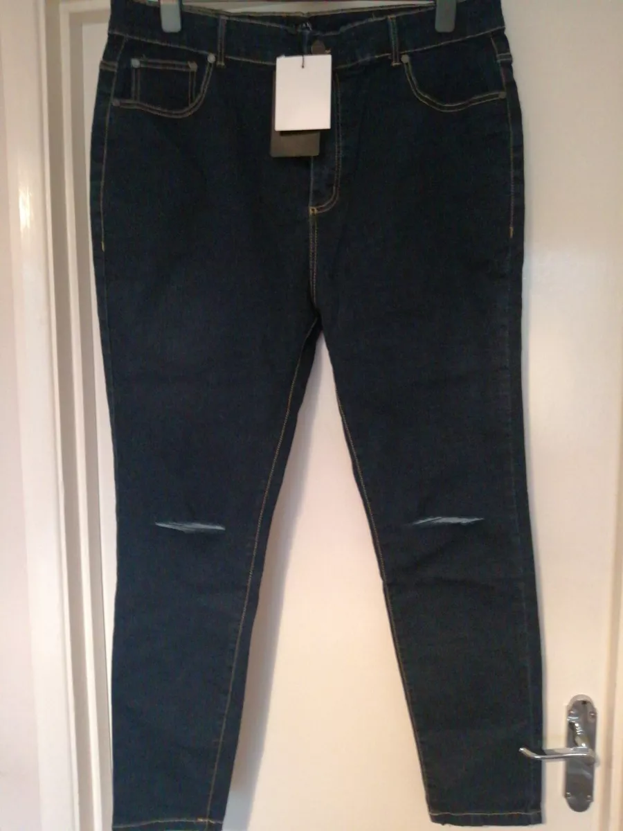 Boohoo Man Big Tall Super Skinny Knee Slit Jeans Dark Blue W42 BNWT