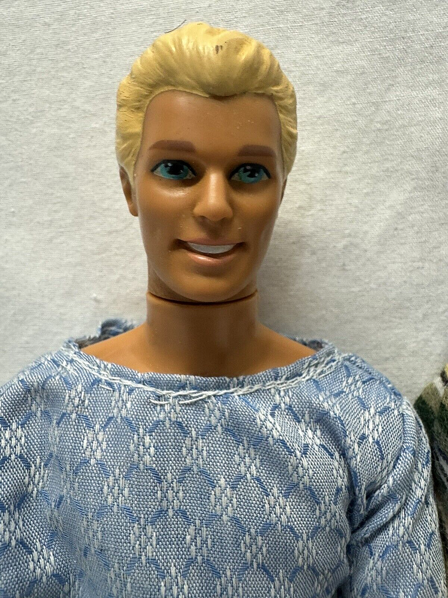 TWO Vintage Brunette Hair Blue Eyes Ken Blonde Hair Mattel Barbie