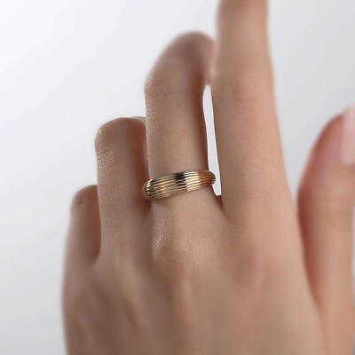 14 Karat massiver Gold Spiralring | vorsteckbares lineares Kuppelband | Ehering Größe 7
