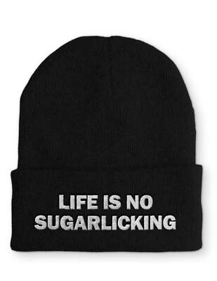 Life is no Sugarlicking  Beanie Statement Mütze mit Spruch