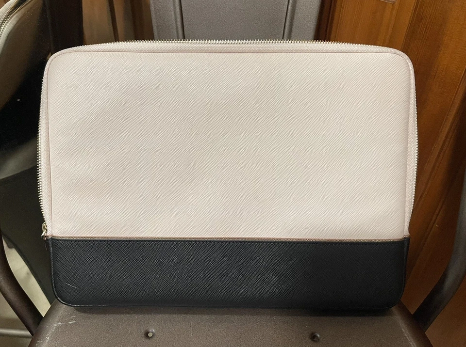 Kate Spade Black & Pink Padded Laptop Case Zip Computer Sleeve Saffiano Leather - Image 3 of 4