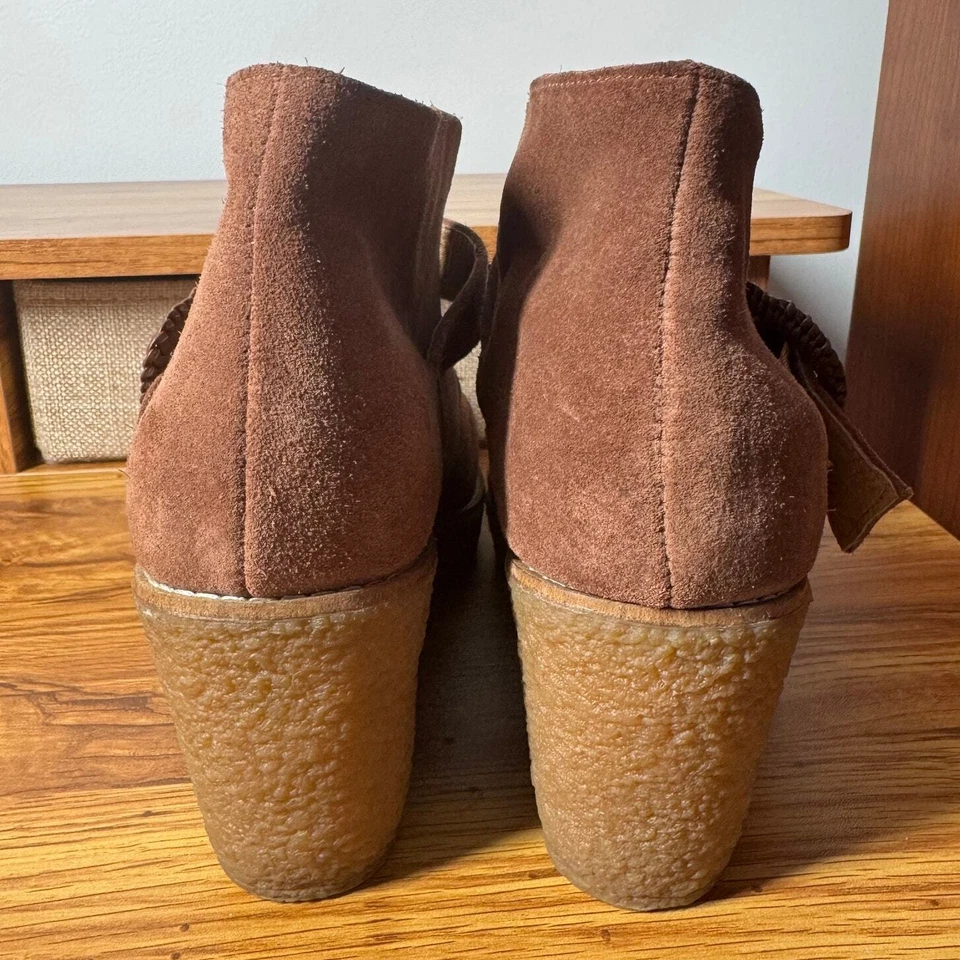 Jack Rogers Boot Women Size 7.5M Brown Izzy Suede Ankle Bootie Wedge Buckle Y2K - Image 4 of 4
