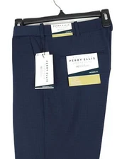 Perry Ellis Portfolio Men's Modern-Fit Stretch Dress Pants Navy Plaid 34x29 NWT
